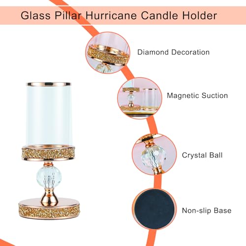 Hurricane Candle Holders for Pillar Candle, Pillar Candle Holder, Crystal Candlesticks Holder for Dining Coffee Table, Wedding,Events,Parties, Home Decor YL031SD - size: 1 crystal ball