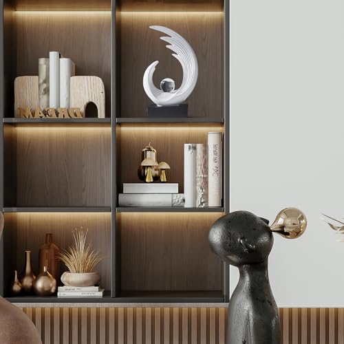 FJS Modern White Statue, Resin Shelf Decor, Abstract Art Sculptures for Living Room, Bookshelf, Dining Room, Office, Coffee Table, TV Stand - color: C-white