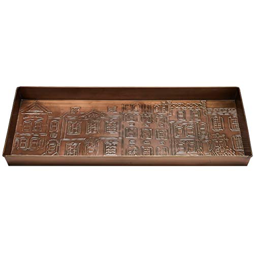 HF by LT Townhouses Pattern Metal Boot Tray, 30 x 13 inches, Antique Copper Finish - color: Townhouses Pattern, Antique Copper Finish