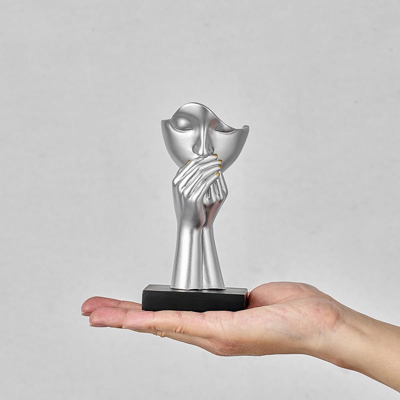 3-Piece Set of Thinker Statues, Gold and Silver Black Abstract Art Meditation Prayer Sculptures, Modern Home or Office Decoration Art Gifts - color: Silver