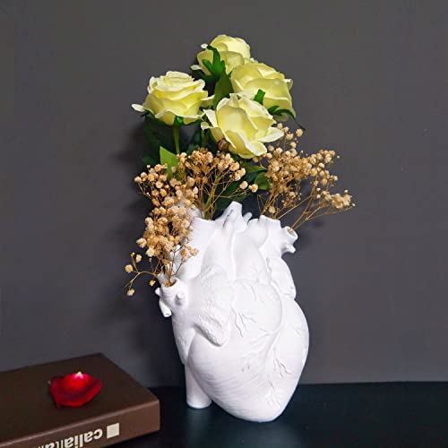 Vase Flower Vases Heart Shaped Decor Resin Flower Pot Modern Unique Nordic Art Style Decorative Vase for Home Wedding Valentine Gift Desktop Living Room Decoration - White - color: White