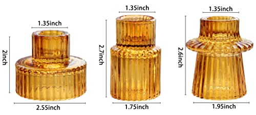 Vixdonos Taper Glass Candlestick Holders Tealight Candle Holders for Table Centerpieces, Wedding Decor and Dinner Party (3 Pcs, Amber) - color: Amber, size: 3 Pcs