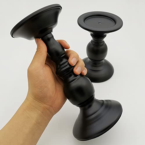 Pillar Candle Holders Stands Set of 2, Candle Holders for Pillar Candles Decorative Candlestick Holder for Fireplace, Home Decor, Dinning, Party, Wedding, Matte Black, 6.2" & 8.7" - size: Pillar Candle Holders 6.2" & 8.7"