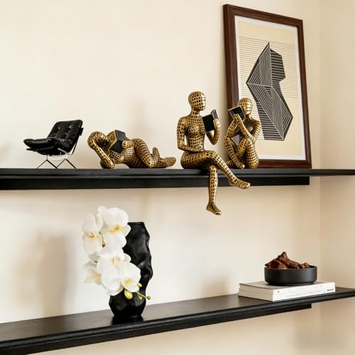 XINXUAN Gold Abstract Man Sculpture with Crystal Balls - Modern Art Deco Home/Office Shelf and Table Top Decoration, Ideal Gift for Art Lovers, 8" Tall (3PCS Letter-Gold Reading)