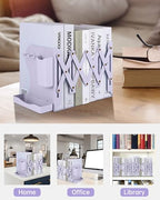 Honagu Adjustable Bookends, Metal Book Ends for Shelves Heavy Book, Bookend for Home, Office, Books, Papers, Book Stopper with Removable Hook, Pen Holder, Gifts for Students, Teachers（Light Purple） - color: Light Purple