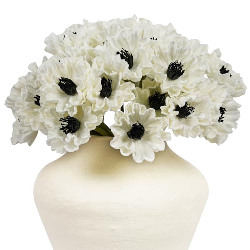 Melorca&Guilla Artificial Flowers,24Pcs 13.5inch White Poppy Fake Flowers,Real Touch Faux Flowers, Spring Décor Fake Silk Flowers for Wedding Kitchen Shop Office Home Décor (24, White Cornpoppy) - color: White Cornpoppy