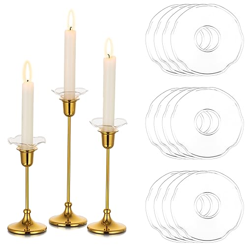Glasseam Glass Candlestick Bobeches - Set of 12 Clear Drip Protectors, Unique Wax Drip Catchers for Candle Sticks Holder Decor, Small Tapered Candle Rings for Table Decor - color: Clear, size: Curved-12pcs