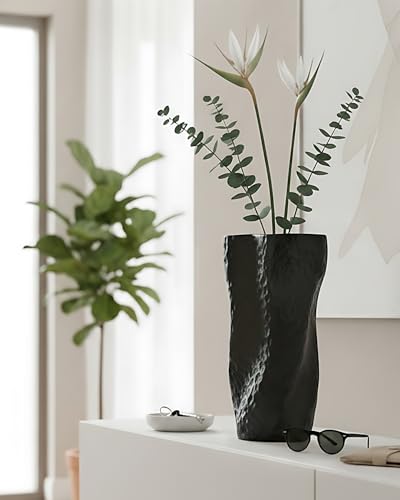 Black Matte Ceramic Vase, 9.9 Inch Organic Nature Shape, OOSTONEE Modern Wabi Sabi Decor Gothic Unique Flower Vase for Home, Living Room, Bedroom, Dining Table, Centerpiece Decor - color: Black
