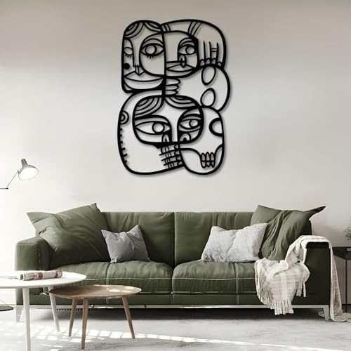 Abstract Faces Metal Wall Art,Picasso Faces Metal Wall Decor,Abstract Wall Art for Living Room, Bedroom, Bathroom,Office(Black,30x22inch/76x55cm) - color: Black, size: 30x22inch