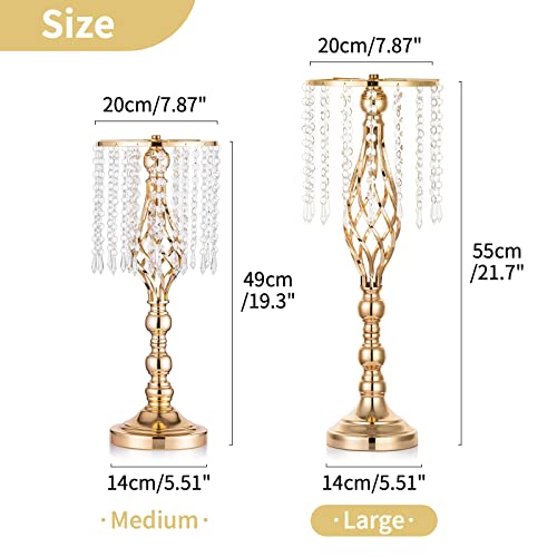 Nuptio 2 Pcs Crystal Flower Stand Wedding Centerpieces for Tables, 21.7in/55cm Tall Elegant Metal Flower Arrangement Stand, Tabletop Metal Flower Vase for Wedding Party Dinner Event Hotel Home Decor - color: Gold, size: Large - 2 Pcs