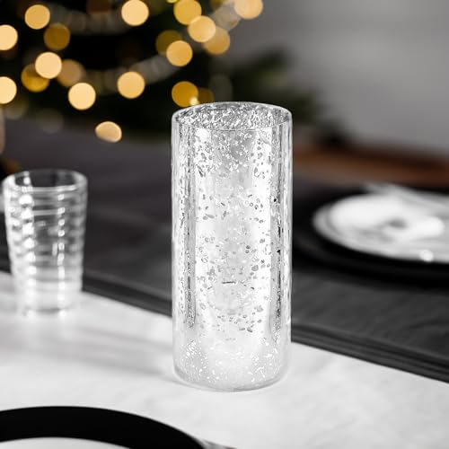 WGVI Hurricane Candle Holder Sleeve, W: 5", Ht: 10", Silver Speckled Glass Cylinder Open Both Ends, Chimney Tube Shade, 1 Piece - size: 5x10"H