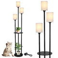 Floor Lamp with Shelves, Modern Floor Lamps for Living Room, 3-Lights Standing Lamp with Linen Shade and Foot Switch, Industrial Standing Lamps for Bedroom, Black Tall Table Lamp for Office - style: Black-Fabric Shade