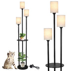Floor Lamp with Shelves, Modern Floor Lamps for Living Room, 3-Lights Standing Lamp with Linen Shade and Foot Switch, Industrial Standing Lamps for Bedroom, Black Tall Table Lamp for Office - style: Black-Fabric Shade