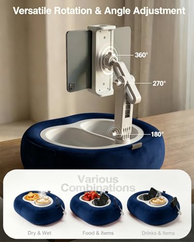Miledi Tablet Pillow Stand, Compatible with 5"-12.9" Kindle, iPad, Phone/Tablet, 360° Rotating Phone Holder for Bed, Soft Plush Fabric, Detachable Bowl, Reading and Relaxation on Bed, Blue - color: Blue