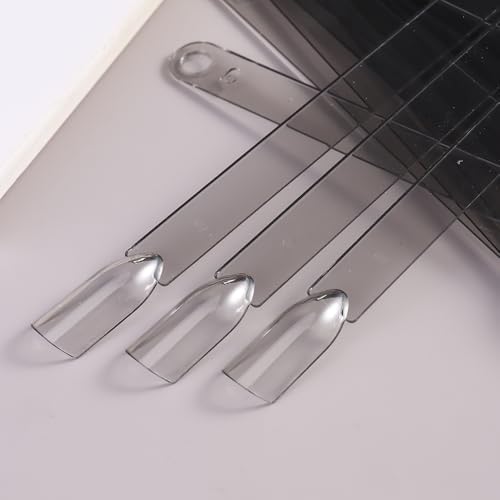 150 Pcs Nail Swatch Sticks with Metal Ring, Transparent Black Square Nail Tips for Nail Art Polish Practice Display, Acrylic False Nail Sample Sticks Nail tech Supplies for Home or Salon Use - color: Transparent Black Square