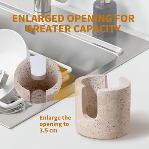 Marble Sponge Holder for Kitchen Sink - Heavy-Duty Real Travertine Stone Sink Caddy Organizer for Countertop, Rust Proof&Water Soap Dish Tray, Luxury Modern Farmhouse Kitchen Decor Accessories