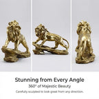 Gold Lion Statue for Home Decor - 8.7" Modern Resin Climbing Lion Sculpture - Luxury Office Desk Accessories & Motivational Gifts for Men (Polished Gold Finish)