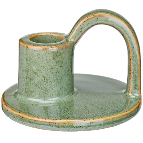 Ceramic Taper Candle Holders with Handle (Set of 2) – Tall Candlestick Holders for Table Decor Centerpieces, Rustic Home Décor, and Dinner Table Styling Avocado Green - color: Avocado Green