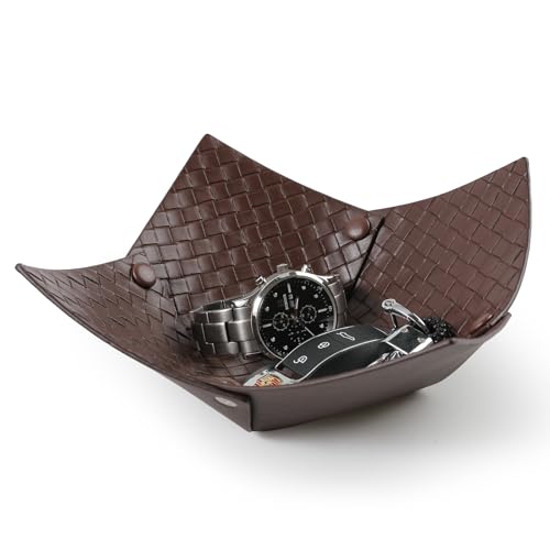 KINIVA 2 Pack PU Leather Jewelry Valet Tray for Men Women,Small Key Bowl for Entryway Table,Portable Travel Catchall Dice Tray (Bowl-Coffee-2pcs) - style: Bowl-Coffee-2pcs