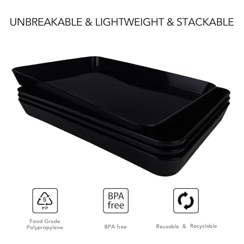 greenandlife 4 pcs 16" x 11" Large Serving Trays for Party Supplies, Plastic Platters for Serving Food, Unbreakable Reusable Trays for Snack, Fruit, Cookies, Desserts in Kitchen, BPA Free, Black - color: Black