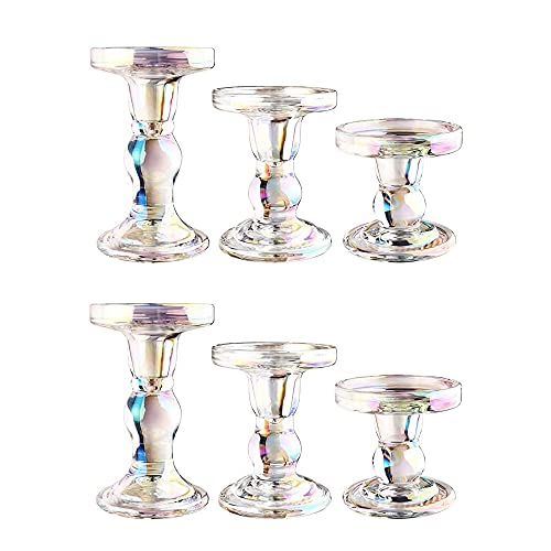 6-Piece Set of Color Glass Candlestick, Crystal Candlestick Holder Holder and Conical Candle, Christmas Candle Holder Decoration, Family Living Room Wedding Candle Holder (color2sets) - color: Color2sets