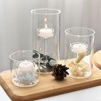 Glass Hurricane Candle Holder, 3pcs Clear Cylinder Candle Holders Bulk for Pillar Candles, Open Ended Glass Candle Pedestal for Wedding Centerpieces Tables, Party, Event(No.01) - size: No.01