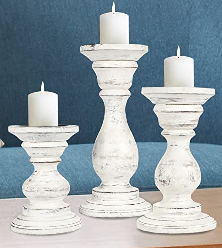 Candle Holder Stand Wooden, Pillar Candle Holder, Unity Candle Holders, Rounded Turned Colums, Country Style Ideal for Gift, Wedding, Christmas, Party, Home - 10,8,6 Inch- Set of 3 -Antique White - color: Antique White, size: 10,8,6 Inch Mid Circle