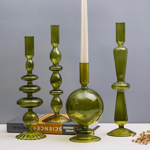 Candle Stick Candle Holder, Glass Candle Holders for Table Centerpiece, Modern Style Green Candle Holder Mixed 4pcs - color: Green
