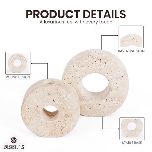 Marble Candle Holder Set of 2 Handmade Candlestick Holders for Taper Candles, Elegant Travertine Candle Stick Holders for Candlesticks, Centerpieces for Tables & Entryway Table Decor - color: Travertine