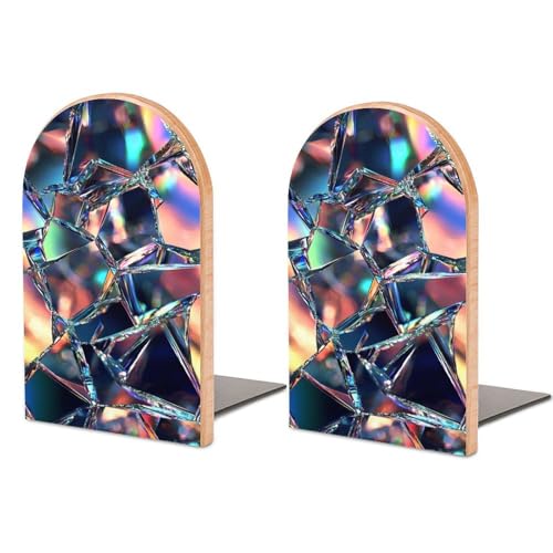 Shattered Glass Pattern Wooden Bookends Shelves 2 PCS Minimalism Sturdy Book Holders Desktop Organizer for Home Office Libraries - color: Color-5