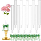 10 PCS 7.9” Acrylic Vase Cylinder Bud Vase for Taper Candlesticks, Flower Vase with Silicon Rubber and 10 Ribbon Case Fit in Candle Holders Size 20-22mm, Create Floral for Tablescapes, Home Decor