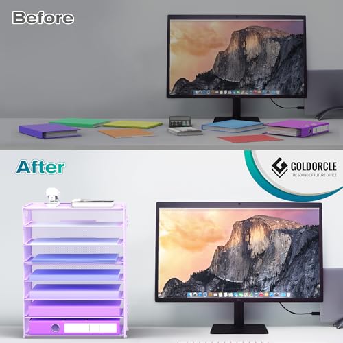 8 Tier Paper Letter Tray Organizer with Handles, Mesh Desk File Holder Storage Organization for Home School Classroom & Office (Purple) - color: Purple