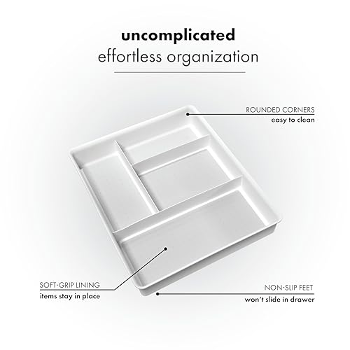 madesmart 4 Compartment Drawer Organizer, Multi Purpose Storage for Utensils, Office Tools, Cords, & Small Household Items, Tech Accessories, Arts & Crafts Supplies, Non Slip Lining, White - color: PremiumWhite