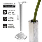 PELEG DESIGN Magnetic Bud Vase Set (Silver) - Unique Home Decor Gift & Modern Table Centerpiece - 5 Aluminum Single Stem Vases - 9.4" Tall Gravity Defying Decor