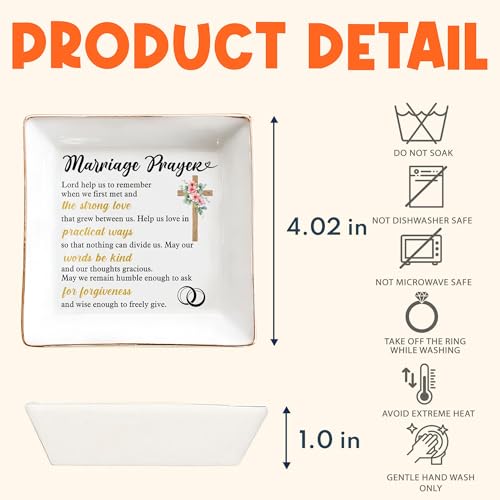 Christian Wedding Gifts for Couple, Marriage Prayer 4" Ceramic Jewelry Dish for Women, Religious Wedding Gift for Newlyweds, Wife - Married Couples Anniversary - Mr & Mrs, Bridal Shower Gift - color: Marriage Prayer
