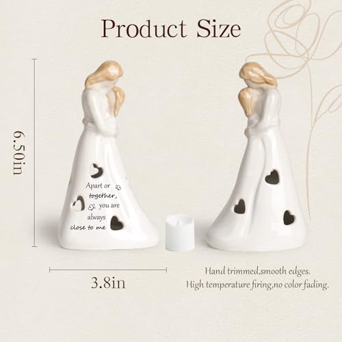 Gifts for Mom from Daughter, Mothers Day Birthday Gifts for Mom, Daughter Gift from Mother, Handmade Candle Holder Figurine with Flickering Led, Mother and Daughter Figurine - color: Sy0110