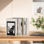 Aertiavty 2 Pcs Square Bookends for Shelves, Heavy-Duty Morden Cat Book Ends, Non-Skid Metal Bookends, 1 Pair Large Decorative Book Holder for Home and Office, Black Book Stopper, Heart Cat - style: Heart Cat