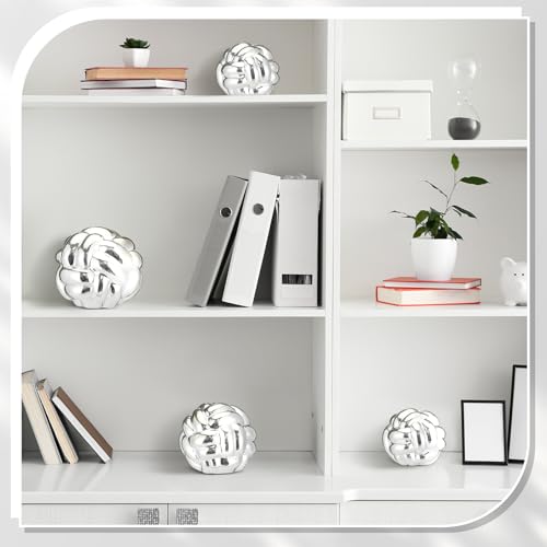 Wenqik Silver 3 Pcs Knot Decor, Chain Link Coffee Table Bookshelf Decor Accents, Entry Table Ceramic Aesthetic Minimalist Decorative Objects for Modern Home Living Room Decoration 3 Sizes - color: Silver