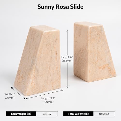 Luxury Marble Bookends for Shelves, 11LB Heavy Duty Marble Book Ends for Heavy Books, Stone Bookends Decorative, Polished, Orange Triangular, Set of 2 - color: Orange, size: 3.9×3×6 Inch