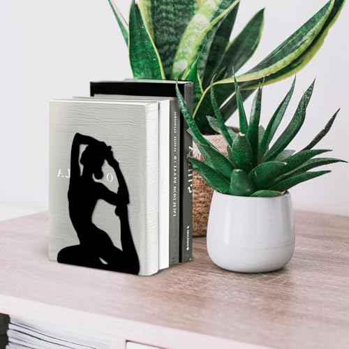 Peacoblue Metal Bookends for Shelves, Modern Decorative Heavy Duty Study Book Support Stoppers for Office, Desk, Shelf, Room 5.3"x4.3"x6.7" Cast Iron Simple Bookends for Cookbooks, 1 Pair (Yoga) - style: Yoga