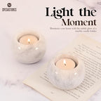 Marble Tealight Candle Holder 3 Inch Handmade White Stone Votive Holders for Gifts & Wedding Decorations - Small Tea Lights Candles Set of 2 for Dining Table Decor - size: 3 inches