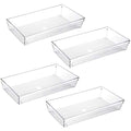 4 Pack 12"x 6" Large Size Clear Plastic Desk Drawer Organizer Tray Bathroom Office Kitchen Utensils Silverware Gadgets Dividers Desk Drawer Storage Bins Container for Dresser Cosmetic Makeup - size: 12 in x 6 in x 2 in