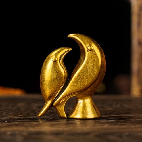 CHOVY Solid Brass Love Birds Sculpture - Handmade Vintage Figurine Set 100% Pure Brass, Boho Chic Desk Oddity, Retro Collectible for Office & Romantic Home Decor Gift - color: Couple Birds