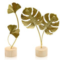 2 Pcs Metal Gold Decor Statues, Leaves Ornaments Modern Creative Home Décor Accents Statue for Office, Room, Bookshelf, Home Decor (Monstera, Ginkgo)