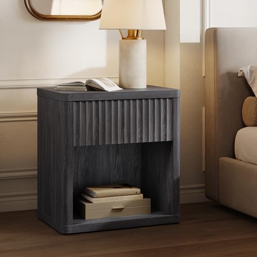 SICOTAS Night Stand Set of 2 Nightstands with Drawer Storage Fluted Bed Side Table End Table Large Modern Wide Bedside Mid Century Night Stands for Bedroom Living Room Sofa Office, Dark Grey Alder - color: Dark Grey Alder, size: 2 Pieces