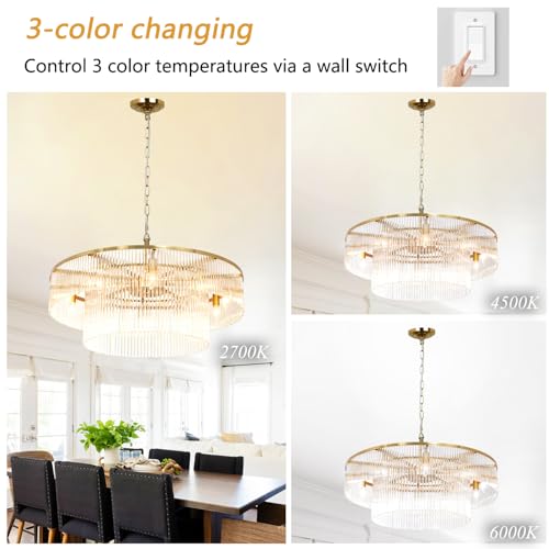 Contemporary Brass Dining Room Chandelier 2 Tier Crystal Glass Chandeliers Lighting Light Fixture Ceiling Entryway Bedroom Kitchen Entryway 10 Lights Round 32" - size: Medium Brass (32" x 70")