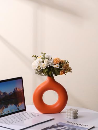 Modern Donut-Shaped Decorative Vases, Handmade Minimalist Boho ins Style, Modern Vase for Home Decor for Wedding Dinner Table Party Living Room Office Bedroom (Orange, Extra Large + Large) - color: Orange, size: Extra Large + Large