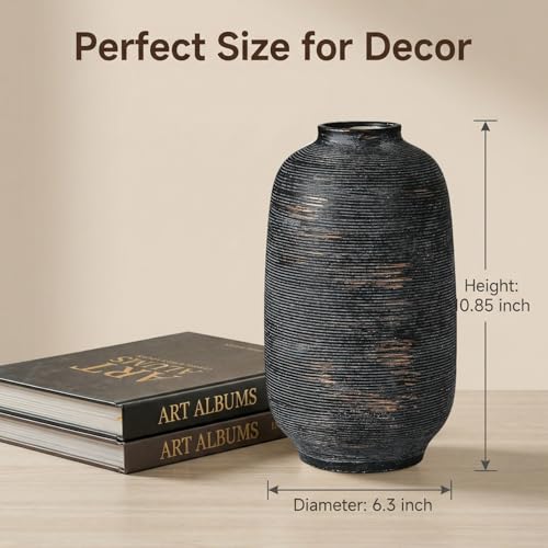 Large Ceramic Vase, Farmhouse Flower Vase for Home Decor - Rustic Vintage Table Vase for Living Room, Kitchen, Bedroom, Office, Bookshelf, Coffee or Dining Table Decor（10.8“ Black Bronze） - color: Black Bronze-10.8"tall, size: 10.8"-Cylinder