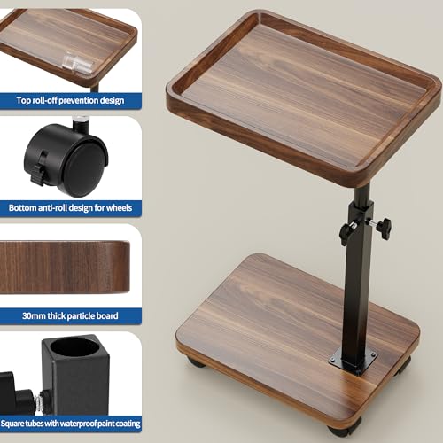 C Table End Table Adjustable Height, 360°Swivel TV Tray Table for Small Spaces, Side Tables with Wheels for Living Room and Bedroom, Bed (Walnut) | Adjustable Height, 360°Swivel, for Small Spaces, Couch Tables, That Slide Under, with Wheels - color: Walnu