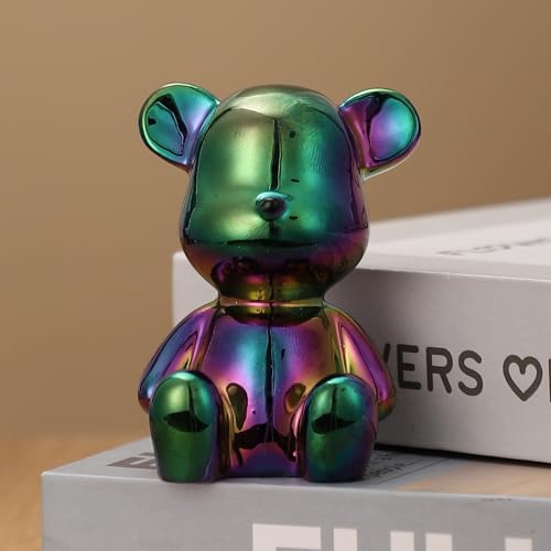 Small Bear Figurines Animal Sculpture Home Décor for Living Room Bedroom Office Statues Desktop Cabinets Tabletop Decor for Women Mom Birthday Gift(Green) - color: Green